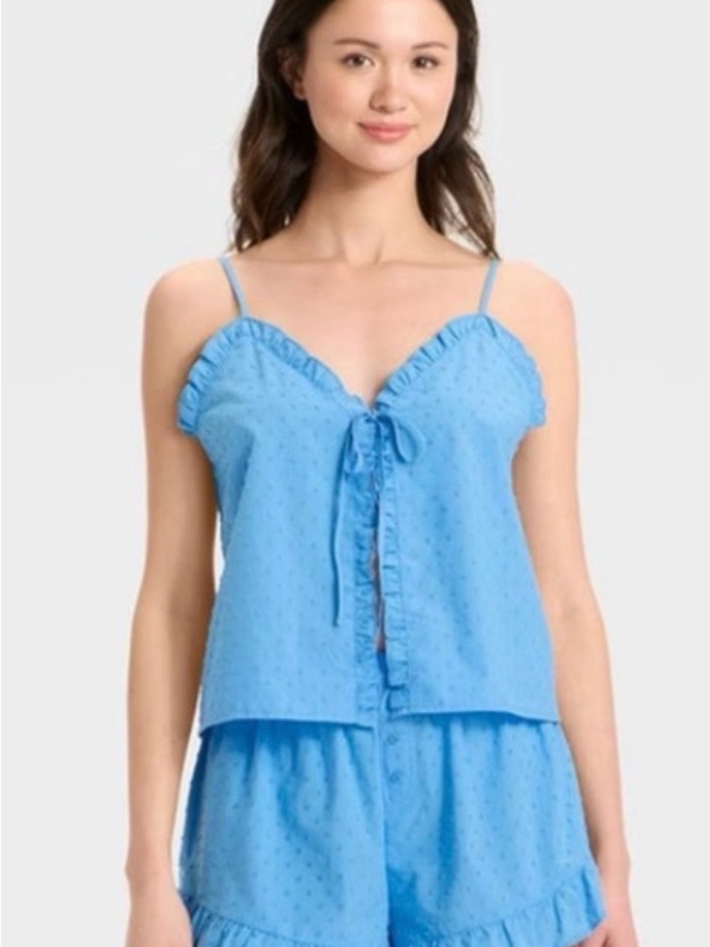 Colsie Light Blue Ruffle Cami & Shorts Pajama Set